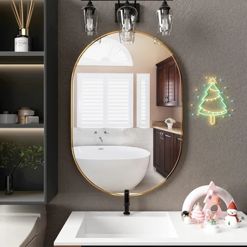 Miniatura 5 de Espejo ovalado de baño, espejo de tocador de pared con cápsula, espejos de píldora de 24 x 36 pulgadas montados en pared, espejo grande y moderno