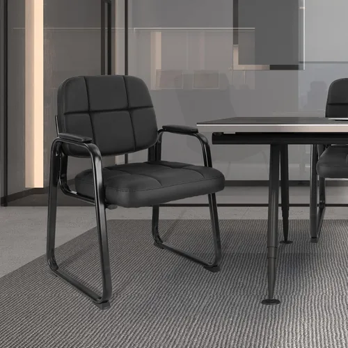 Miniatura 2 de CLATINA Silla de recepción clásica con reposabrazos acolchados y base de trineo, silla ergonómica para invitados para oficina, conferencias, sala