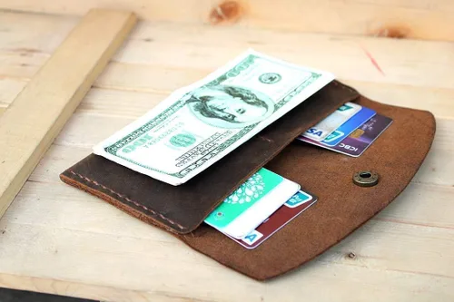 Miniatura 5 de Handmade High Quality Retro Leather Multi-function Envelope Mobile Phone Card Holder Wallet