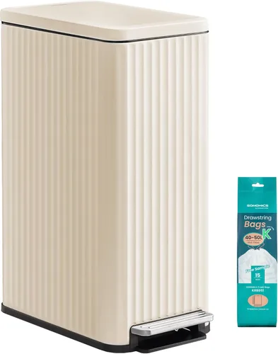 Miniatura 13 de SONGMICS Bote de basura de 13 galones (50 L) para cocina, con tapa, pedal y cubo interior extraíble, cierre suave, acero inoxidable, 15 bolsas