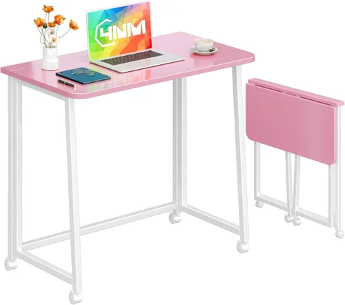 Miniatura 21 de 4NM Escritorio Pequeño Móvil Plegable de 23.6", Mesa de Computadora con Ruedas Plegable para Casa y Oficina, Mesa de Escritura y Estudio