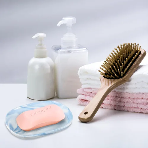 Miniatura 3 de Jabonera de cerámica hecha a mano, jabonera decorativa con texturas únicas de mármol, soporte antideslizante para barra de jabón para baño y cocina