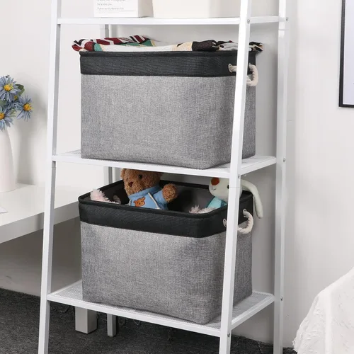 Miniatura 4 de Bidtakay Cestas de almacenamiento de tela con asas [paquete de 2] organizador de lona grande de 16 x 11.8 x 11.8 pulgadas, canastas altas plegables