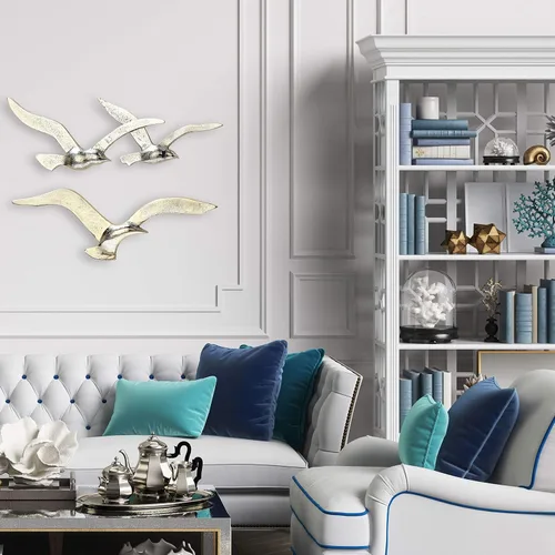 Miniatura 4 de WHW Whole House Worlds Americana Flying Birds - Arte de pared de metal, hecho a mano, fundido de aluminio plateado fino, bajorrelieve, 15.25