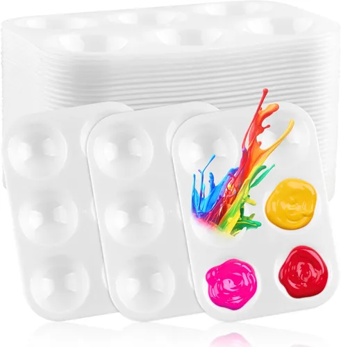Paquete de 30 bandejas de pintura de arte blanco de 6 pozos rectangulares para acuarela, bandeja de pintura para estudiantes y adultos, pintura,
