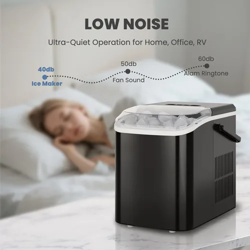 Miniatura 4 de DUMOS Máquina de hielo para encimera con asa, máquina de hielo portátil de 26 libras/24 horas, 9 cubos de bala listos en 6 minutos, autolimpiante