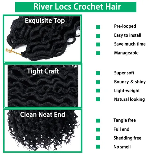 Miniatura 4 de Locs de Diosa pelo de ganchillo de 10 pulgadas, Locs de imitación, pelo de ganchillo para mujeres, Locs suaves de río, bucles cortos, trenzas de 1b#