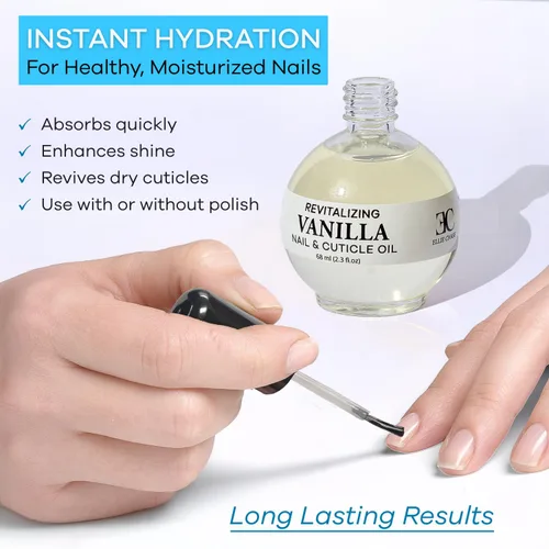 Miniatura 3 de Ellie Chase Aceite hidratante para el cuidado de cutículas y uñas, 2.3 onzas líquidas, perfumado a vainilla, infundido con aceite de jojoba, aloe