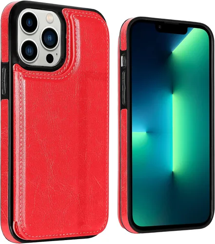 Miniatura 7 de Funda tipo cartera para iPhone 13 Pro Max, funda de piel sintética suave premium con función atril y función atril para iPhone 13 Pro Max de 6.7 Rojo