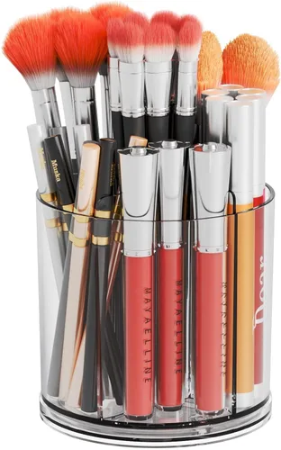 Miniatura 8 de Yieach Soporte giratorio de acrílico para brochas de maquillaje para tocador, encimera de baño, organizador de brochas de maquillaje redondas