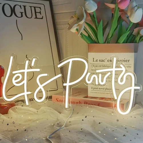 Miniatura 10 de Letrero de neón de Let's Party, luces LED de neón para decoración de pared de dormitorio, luces decorativas artísticas para despedida de soltera