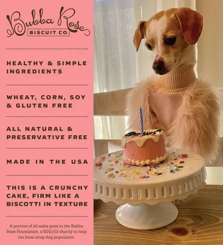 Miniatura 4 de Bubba Rose Biscuit Company: Pastel de bebé de cumpleaños Pink Dog - Textura crujiente de galletas - Golosina natural gourmet para mascotas - Pastel