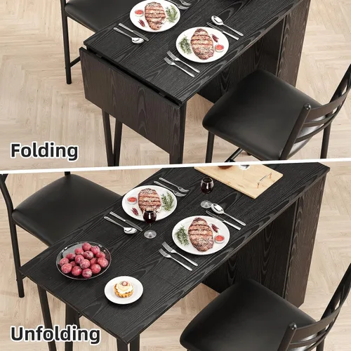 Miniatura 3 de Juego de mesa de bar y sillas Garvee, juego de mesa de bar de 3 piezas con extensión superior abatible y estantes de almacenamiento, juego de mesa