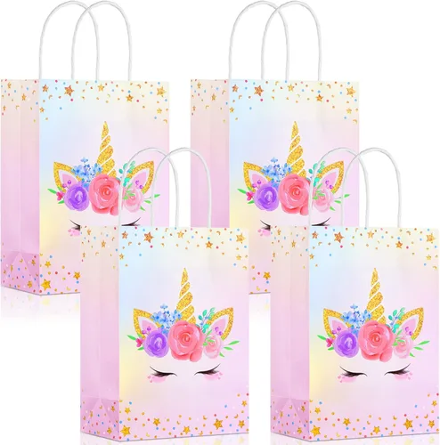 Gersoniel 16 bolsas de unicornio con asas, bolsas de regalo de unicornio para regalos de fiesta de cumpleaños (8.27 x 5.9 x 3.15 pulgadas, para