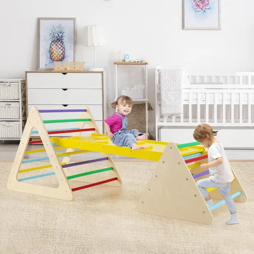 Miniatura 2 de HONEY JOY Juguetes de escalada de madera 5 en 1 para niños pequeños, escalador triangular con rampa para deslizarse o escalar, juego de arco
