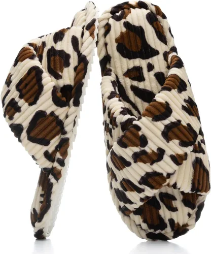 Miniatura 9 de GOEWY - Pantuflas para mujer con espuma viscoelástica para el hogar, con entretejido de pana, tiras cruzadas, con punta abierta, sandalias cómodas