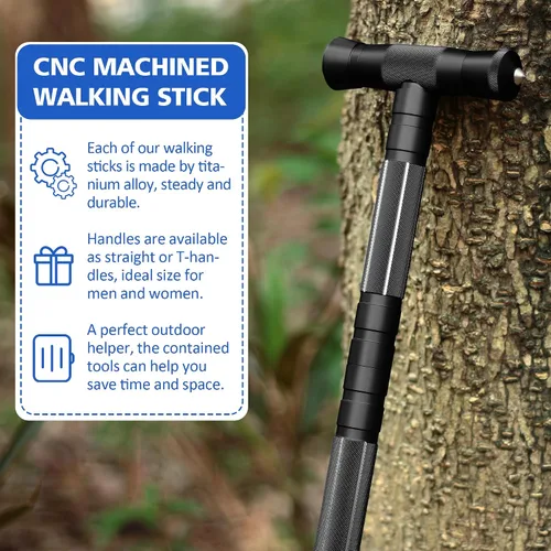 Miniatura 3 de aiGear G2 Tactical Hiking Stick, Heavy-Duty 6-8 Section Adjustable Walking Staff for Men Women, Aerospace Aluminum Trekking Poles with Multi-Tool