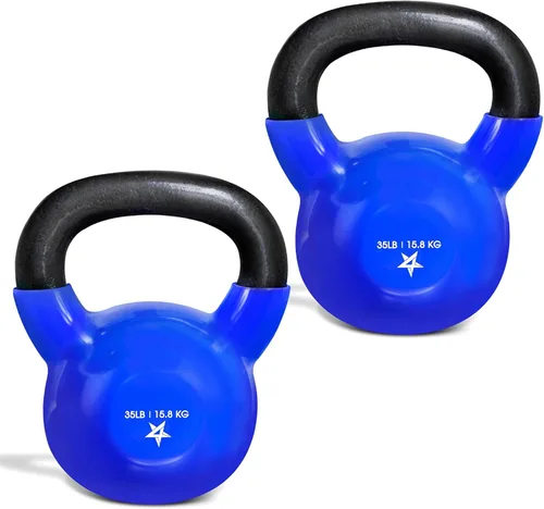 Miniatura 21 de Yes4All Pesa rusa, pesas rusas de hierro fundido con revestimiento de vinilo de 5-100 LB para entrenamiento de fuerza para ejercicios de gimnasio