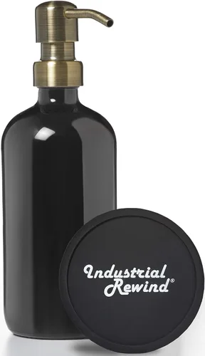 Miniatura 13 de Dispensador de jabón negro con bomba de metal y posavasos para parte inferior antideslizante, botella de vidrio de 16 onzas para jabón líquido