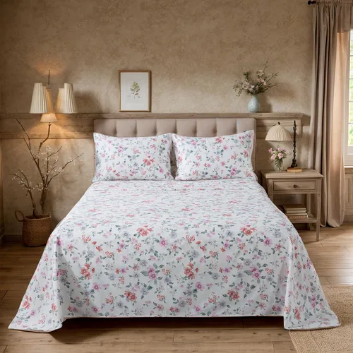 Miniatura 103 de FADFAY Juego de sábanas tamaño King, 100% algodón, elegante ropa de cama de granja con hojas verdes menta y flores blancas, sábana suave