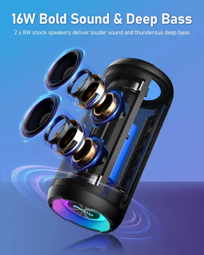 Miniatura 2 de Altavoz inalámbrico portátil con luces LED dinámicas frescas, altavoces Bluetooth, IPX6 impermeable, BT5.3, altavoz inalámbrico estéreo fuerte