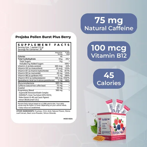 Miniatura 3 de Youngevity Projoba Polen Burst Plus Berry – Bebida energética natural con polen de flores, vitaminas y antioxidantes – Apoya la energía sostenida