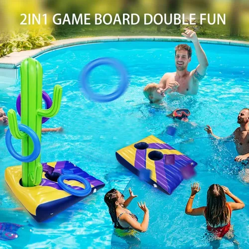 Miniatura 3 de Nattork Pool Games- Pool Cornhole & Ring Toss Games 2in1 for Adult and Family- 6 Bean Bags with Anchor Bags for Poolside & Backyard- Inflatable