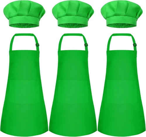 Miniatura 31 de Conjunto de Delantal y Gorro de Chef para Niños, Delantal Infantil Ajustable con 2 Bolsillos, para Niños Chef y Pintura, Cocinar, Hornear