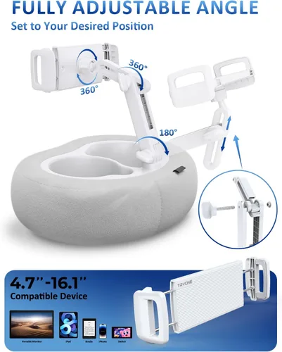 Miniatura 4 de Soporte para tableta y lector electrónico con almohada de felpa suave y 2 bandejas desmontables, soporte ajustable para tableta para cama o regazo