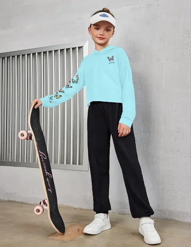 Miniatura 3 de Arshiner - Sudadera corta con capucha y manga larga con teñido batik para niñas