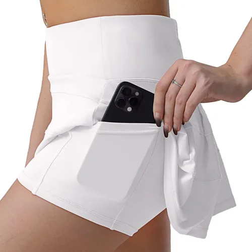 Miniatura 3 de Husnainna - Falda de tenis plisada de cintura alta con bolsillos, falda pantalón de golf para mujer, pantalones cortos incorporados
