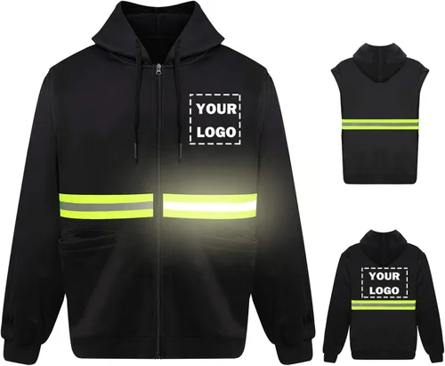 Miniatura 11 de Hi Vis - Sudadera de seguridad con capucha y manga extraíble, forro polar de alta visibilidad, chaqueta de trabajo Negro - Estilo 4