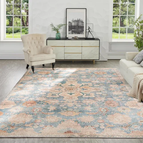 Miniatura 292 de Syalife 4x6 Alfombra Lavable para Área, Ultra Suave Antideslizante, Pila Baja, Alfombra Vintage Resistente a Manchas para Sala de Estar, Alfombra