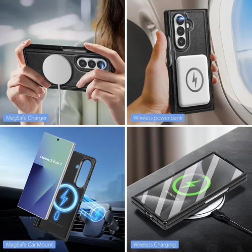 Miniatura 4 de SkyEagle Funda Cartera magnética desmontable compatible con Magsafe para Samsung Galaxy Z Fold 7 con tarjetero Protector de pantalla integrado