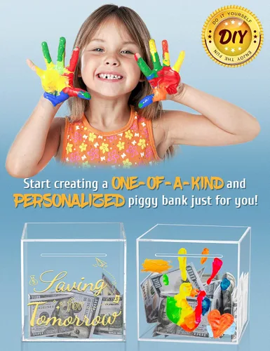Miniatura 5 de alcancía de acrílico transparente de 15 cm para adultos y niños, caja de ahorro de dinero transparente que debe romperse para abrir, alcancía