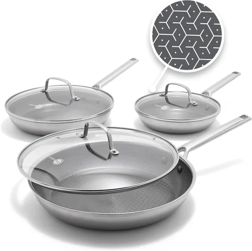 Miniatura 13 de GreenPan Hybrid - Juego de sartenes antiadherentes de acero inoxidable de 9.5 y 11 pulgadas, APEX Tri-Ply Thermobond PFAS, compatibles con inducción