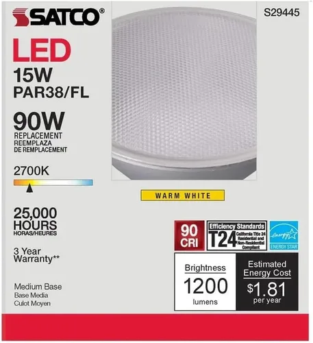Miniatura 7 de Satco S29445-Bombilla LED PAR38 de 15 vatios; 2700 K (6 bombillas LED)