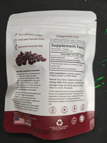 Miniatura 9 de Zions Astaxantina orgánica de 12 mg, vitaminas para la piel de triple fuerza para mujeres con actividad antioxidante, apoya la salud inmunológica