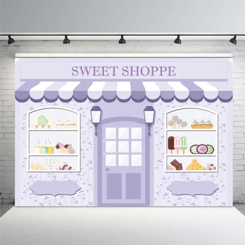 Miniatura 12 de MEHOFOND Telón de fondo Sweet Shoppe de 5 x 3 pies para niña, fondo de fotografía de cumpleaños, pancarta de fiesta para niños, baby shower, dona