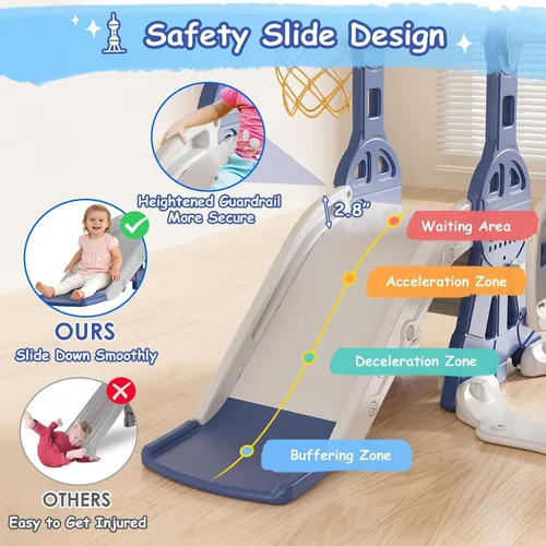 Miniatura 5 de BIERUM Juego de Tobogán y Columpio 4 en 1 para Niños Pequeños, Tobogán para Bebés para Niños Pequeños de 1-2 Años, con Aro de Baloncesto, Juego