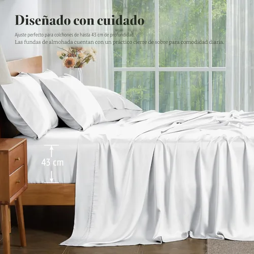 Miniatura 6 de Juego de sábanas tamaño King, sábanas de viscosa de bambú para cama, juego de 4 piezas, 100% viscosa derivada de bambú, lujo sedoso y refrescante