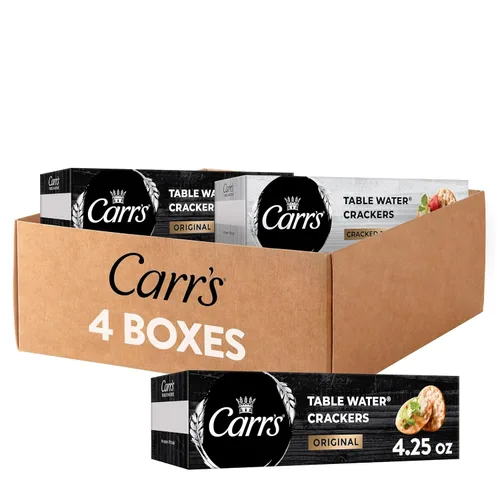 Carr's Galletas de agua de mesa, galletas horneadas, aperitivos de fiesta, paquete variado de 2 sabores (4 cajas)