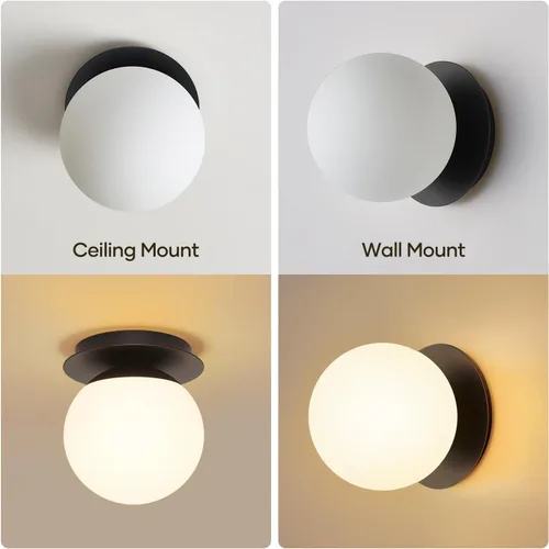 Miniatura 4 de 1 aplique de pared negro mate, moderno aplique de baño con vidrio de globo lechoso, lámpara de pared para espejo de baño, sala de estar, pasillo