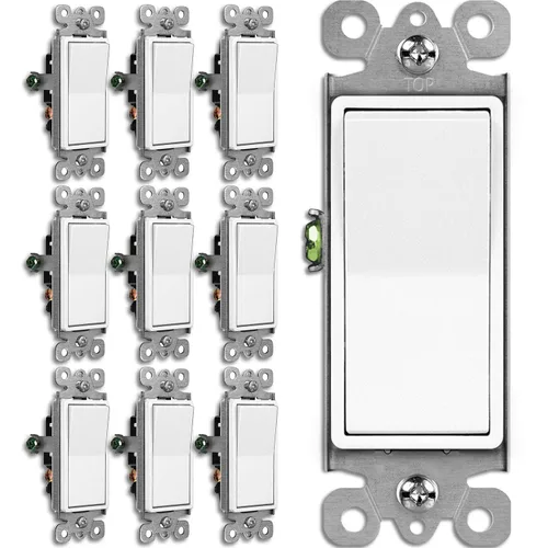 BESTTEN Paquete de 10 interruptores de luz decorativa de 3 vías, 15 A, 120/277 V, un solo polo o tres vías, interruptor de pared de paleta