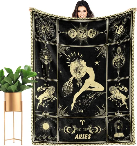 Aries Manta 12 mantas de cama de horóscopo astrología, suaves y acogedoras, mantas de franela personalizadas de 60 x 50 pulgadas