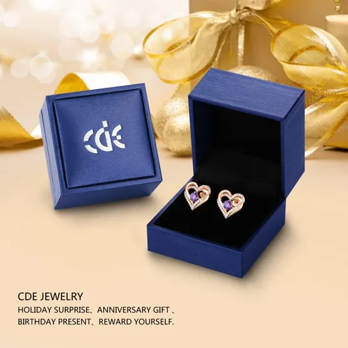 Miniatura 6 de Aretes CDE Forever Love Heart de plata de ley 925 chapados en oro rosa con piedra de nacimiento de diciembre circonita cúbica de calidad 5 A regalo