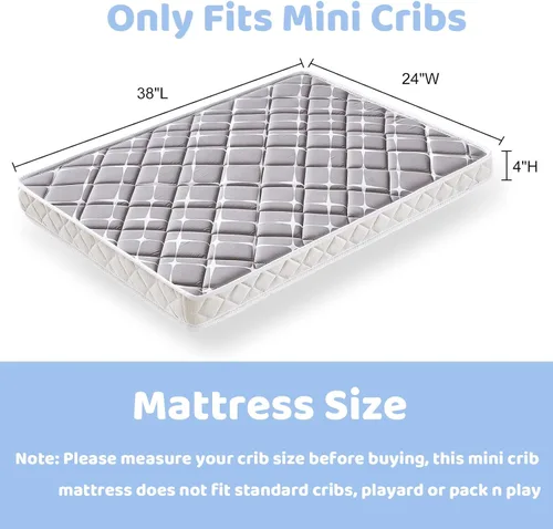 Miniatura 2 de Colchón mini para cuna, 38 x 24 x 4 pulgadas, doble cara con soporte firme y espuma cómoda, transpirable, silencioso e inodoro, se adapta a