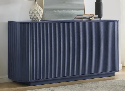 Miniatura 10 de LKTART Aparador de 64 pulgadas con almacenamiento, armario de almacenamiento de madera acanalada, aparador Credenza con estantes ajustables, resorte