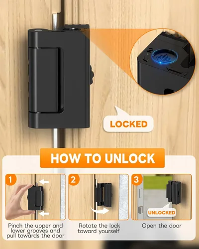 Miniatura 6 de Cerradura de Puerta Portátil para Viaje, Refuerzo de Puerta Ajustable Sin Taladrar, Pestillo de Parada Extra para Habitación de Hotel, Apartamento