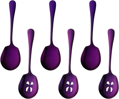 Miniatura 10 de Meisha - Juego de cucharas de servir, 3 cucharas de servir y 3 cucharas ranuradas, utensilios de servir de acero inoxidable azul para bufé